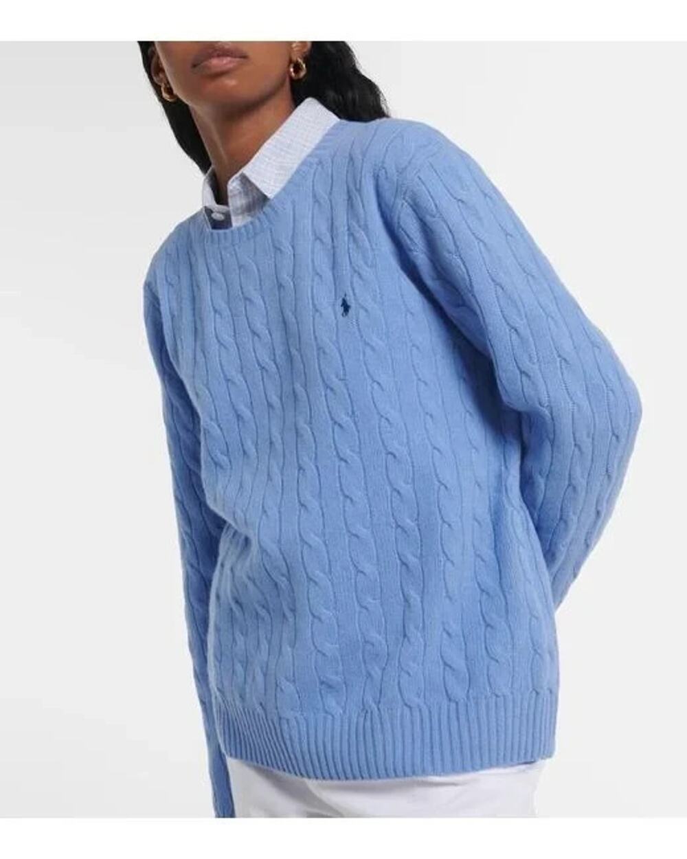 Polo Ralph Lauren Women Cable Wool-Cashmere Crew Neck Sweater Blue Size M 1882